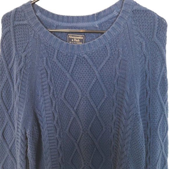 Abercrombie & Fitch Mens XL Blue Long Sleeves Cable Knit Crew Neck Sweater - Picture 2 of 8